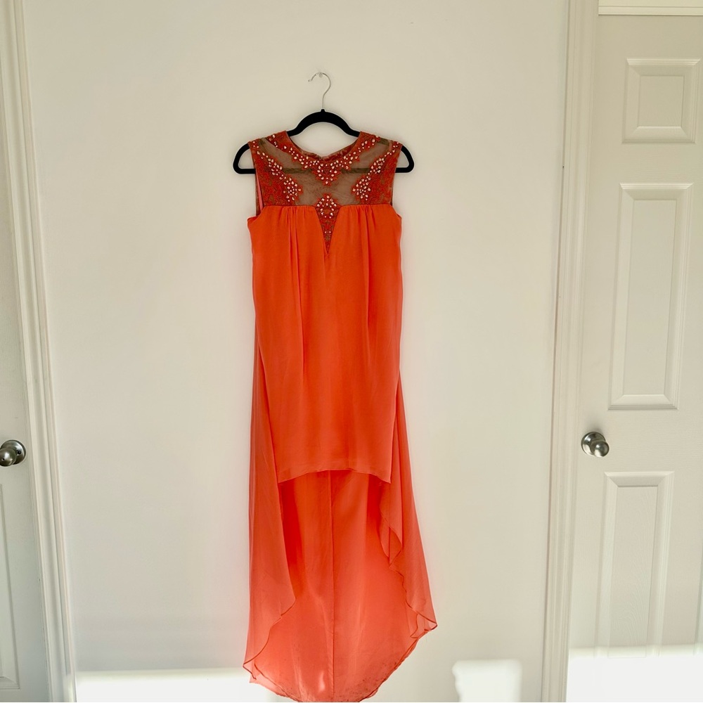 BCBG Max Azria Palm embellished coral high low dress - Picture 2 of 7